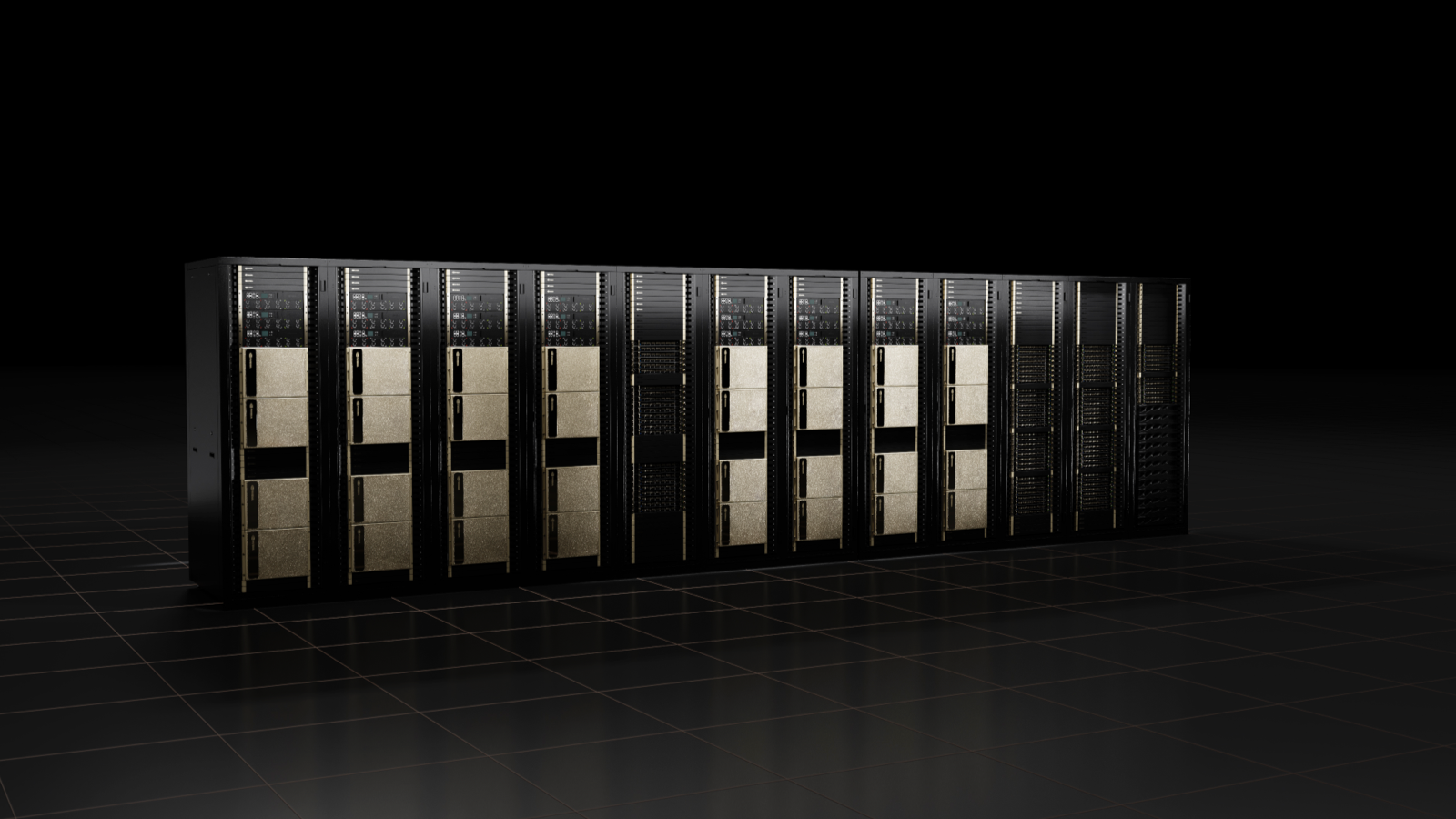 Photo of The NVIDIA DGX SuperPOD - DGX H100 rack system.